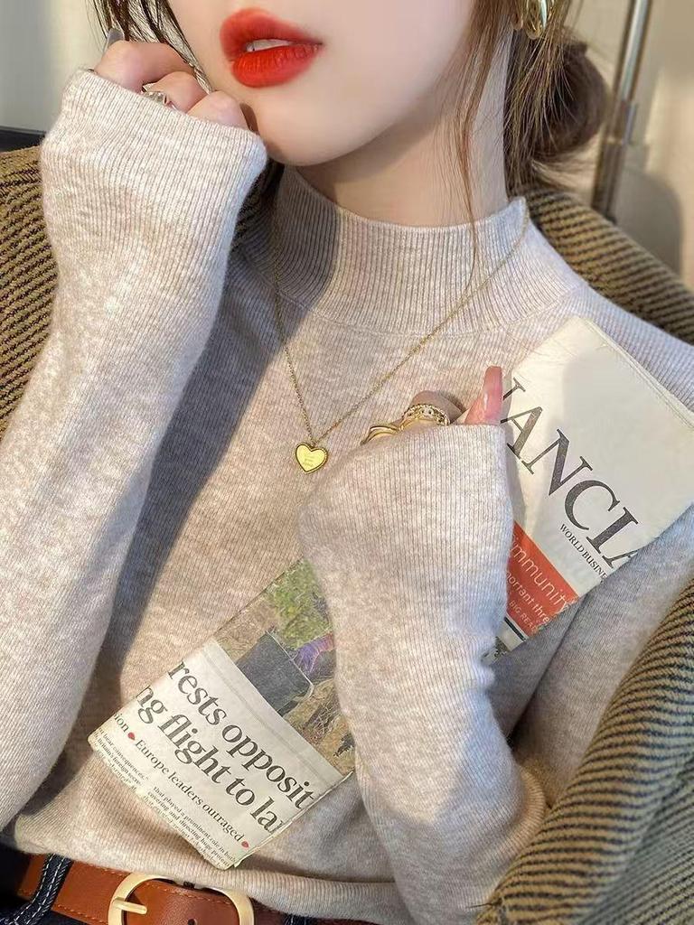 2025 Women's Solid Color Knitwear: Half-High Neck Long Sleeve Dopamine Sweater Coat