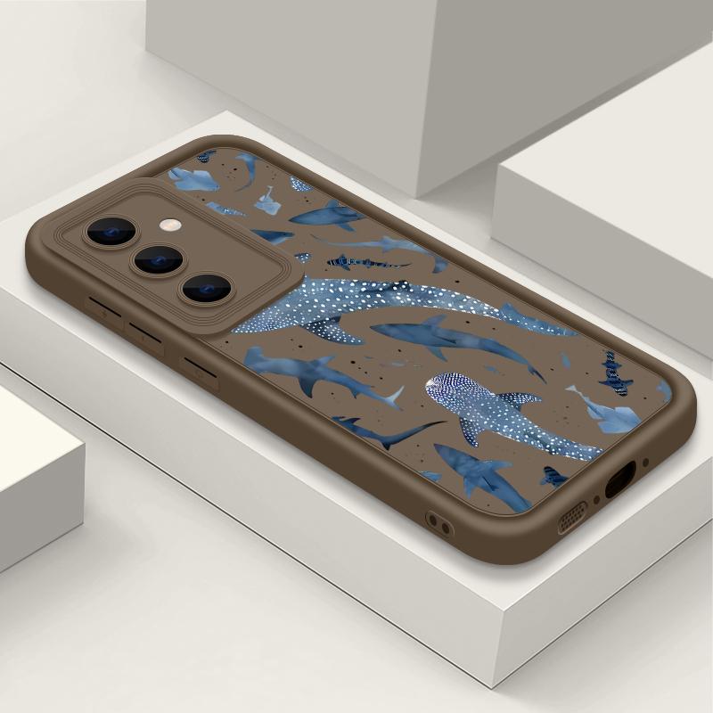 

Whale Print Anti-Fall Matte Cover For Samsung S25 S24 FE S23 Ultra S22 A56 A36 A16 A15 A55 A35 TPU Soft Shockproof Phone Case Samsung A36 5G кофейный