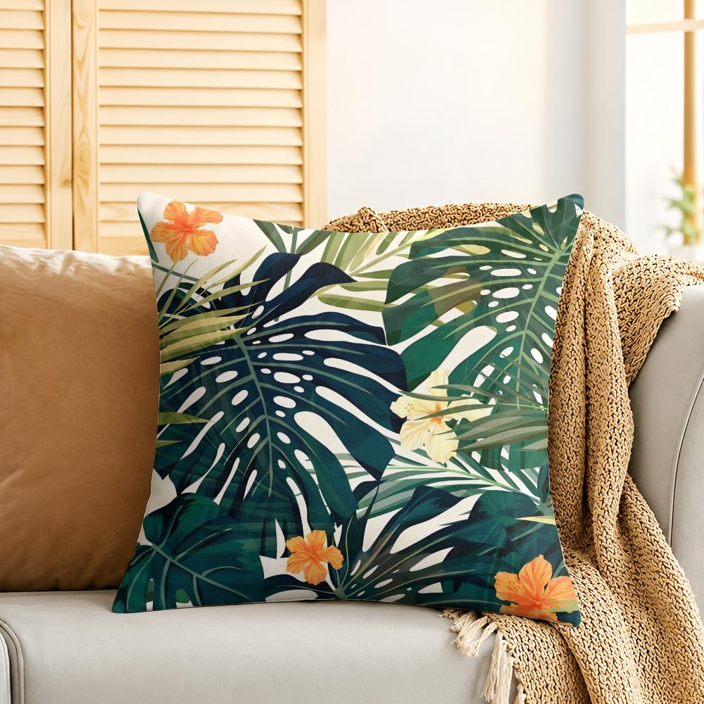 Palm Leaves Simplicity Cushion Cover Silky Short Plush Invisible Zipper Dustproof Sofa Pillow Case For Home Decor