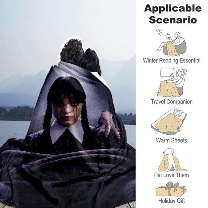 1pc Wednesday Addams in a dramatic pose print blanket soft bedding sofa bedroom home decor Christmas gift q100