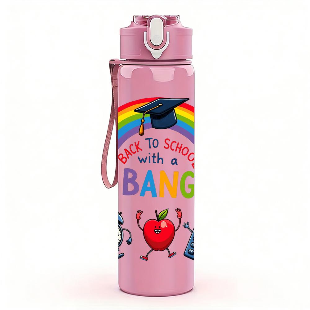 1PC Rainbow Clock Robot Quote Text 750ml Color Plastic Water Bottle Leakproof Flip Straw Lid For Sports Office Home Use