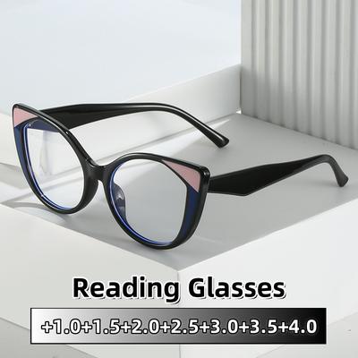 Fashionable Cat Eye Reading Glasses Blue Light Blocking Color Splicing Eye Protection +1.0 To +4.0