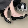 Mode Neueste Schwarzes Leder Blumendekorationen Ballerinas Damen Zehenschuhe Slipper Einzelne Schuhe 2025 Mary Janes