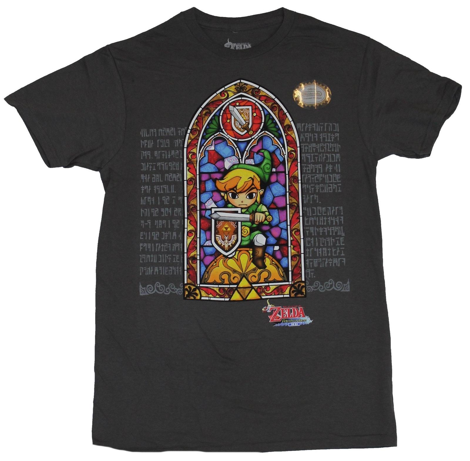 Legend of Zelda Mens T-shirt Stained Glass Link Characters Image M