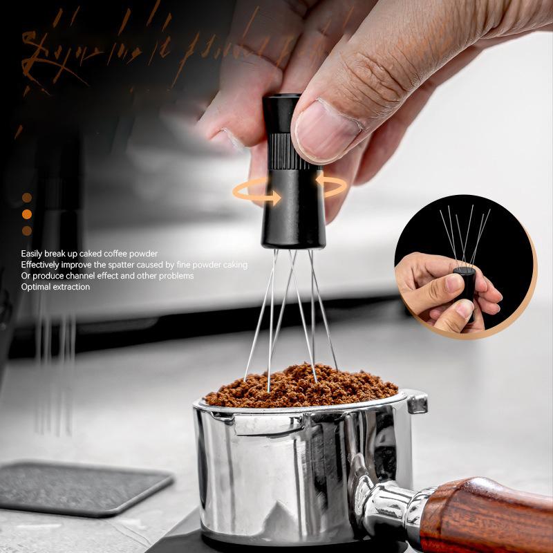 Espresso Coffee Adjustable Stirrer Needle with 6 Needles Magnetic Absorption Stand Barista Coffee Stirring Distribution Tools