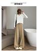 Women's Retro Minimalist Wide-Leg Khaki Suit Pants with Old Money Style Leather Belt