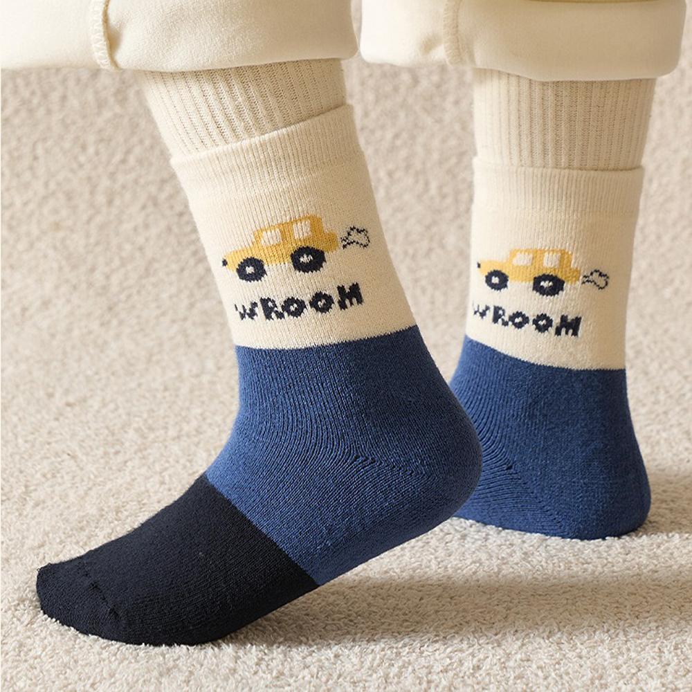 5 Pairs Boys Cartoon Car Socks Autumn Winter Mid Tube Cotton Socks For Kids Children Casual Soft Comfortable Crew Socks