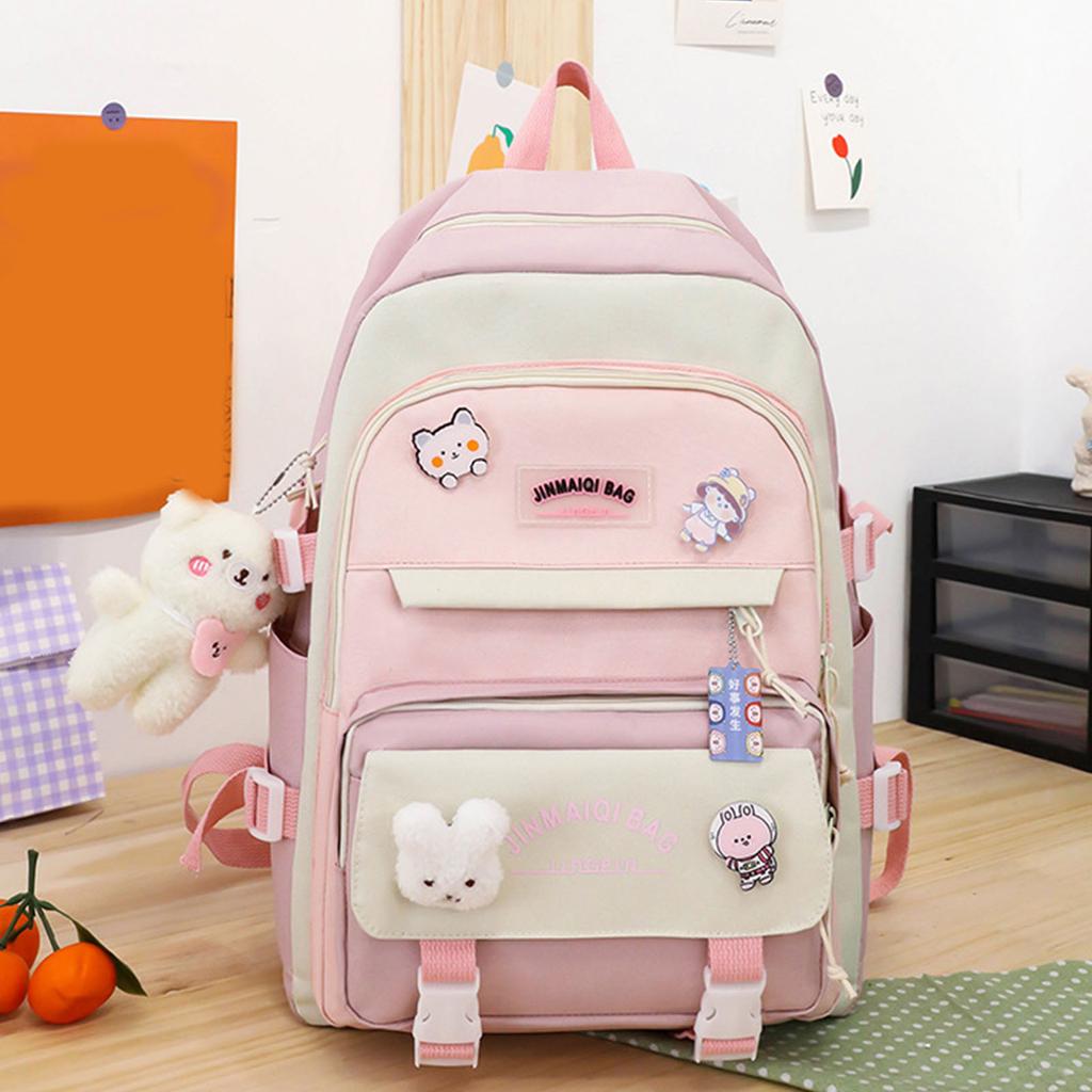 Girls School Bag Set Cute Lightweight Bookbag for Middle High School Students Women Travel Backpack Bear Pendant