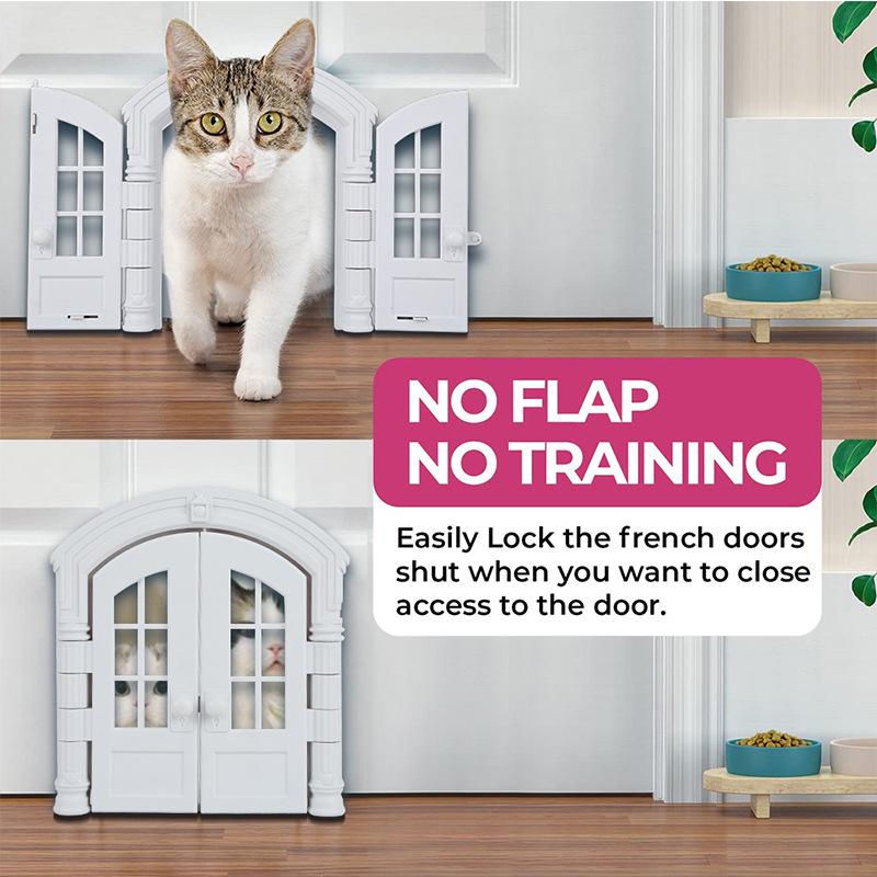 Pet Door: Cross-Border Cat & Dog Kennel Door with No-Flip Stopper for French Doors