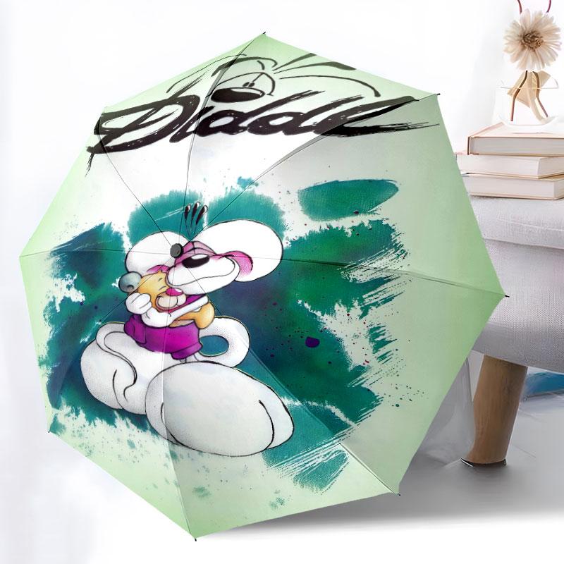 Diddl-Muster, automatischer Regenschirm, tragbares und faltbares Design, 8 Schirmrippen, ein Weihnachts- oder Geburtstagsgeschenk.