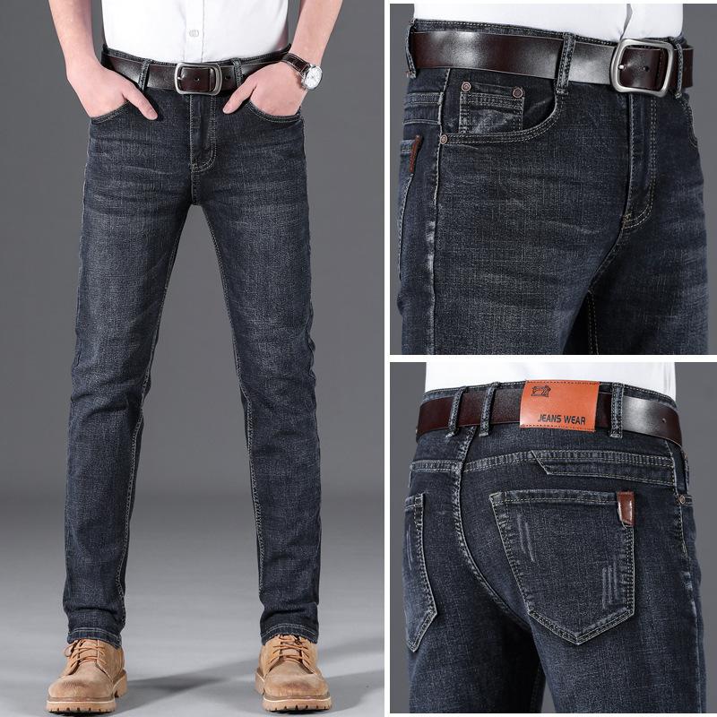 Men's Straight-Leg Slim-Fit Jeans Youthful and Trendy Mid-Rise Fashionable Men's Long Trousers