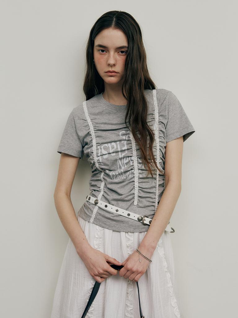 Leibeu Shirring Lace T-Shirt Vw5Me622_2Color