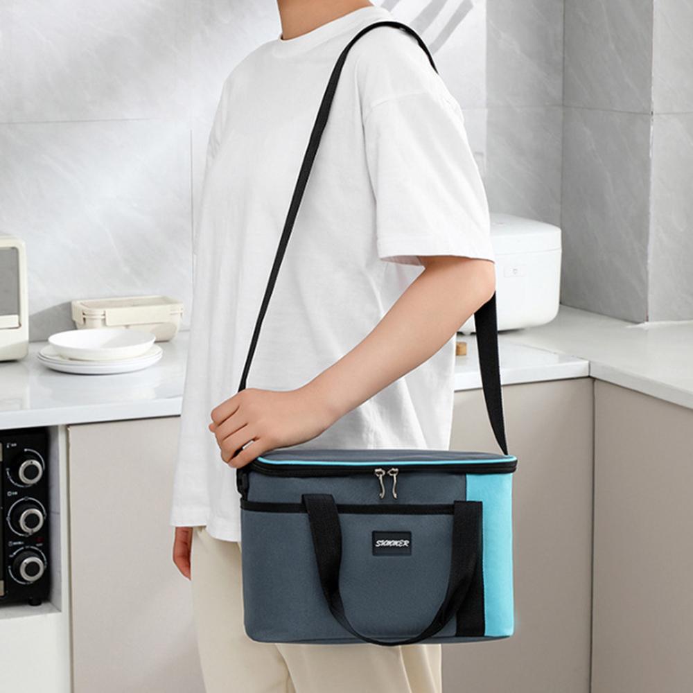 Size S 10L Portable Cooler Bag for Outdoor Picnic 600D Oxford Fabric Color Block Large Capacity Insulated Lunch Bag