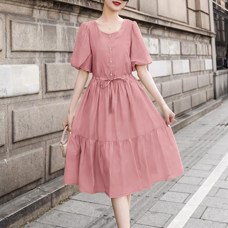 

ZANZEA Жіноча повсякденна сукня з круглим вирізом, однотонна, з коротким рукавом 5XL рожевий