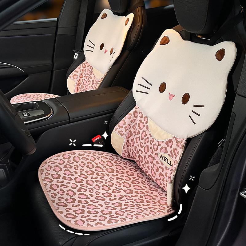 New car seat cushion leopard print cat four seasons universal car seat cushion linen breathable and comfortable car seat cover