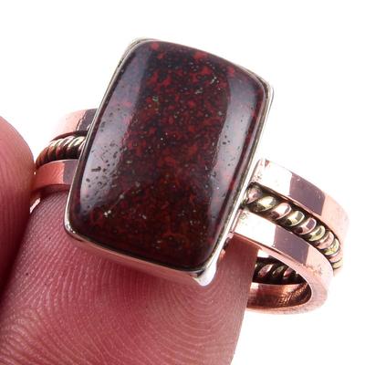 Natürlicher Blutstein Edelstein Handgefertigt 925 Sterling Silber Zweifarbig Ring S.10 N6n62
