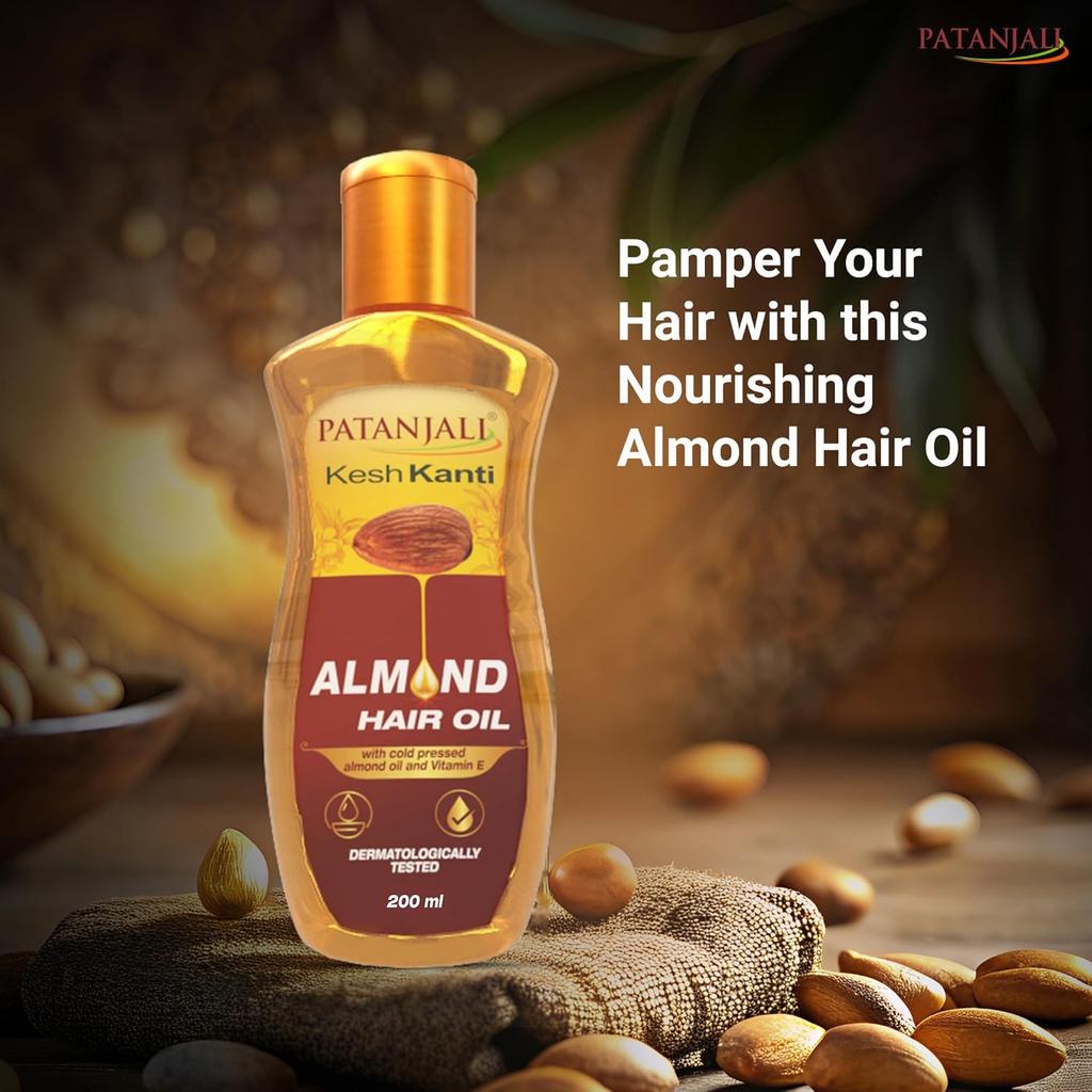 Patanjali Kesh Kanti Almond Hair Oil 200 Ml Deep Nourishing Lightweight Hair Care For Smooth Shiny Manageable Hair