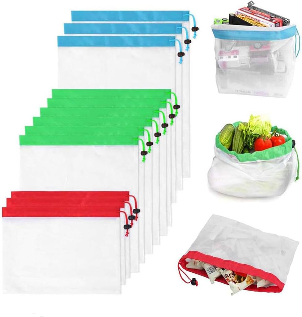Kitchen Reusable Mesh Produce Bags with Drawstring Closure Set Storage Bag