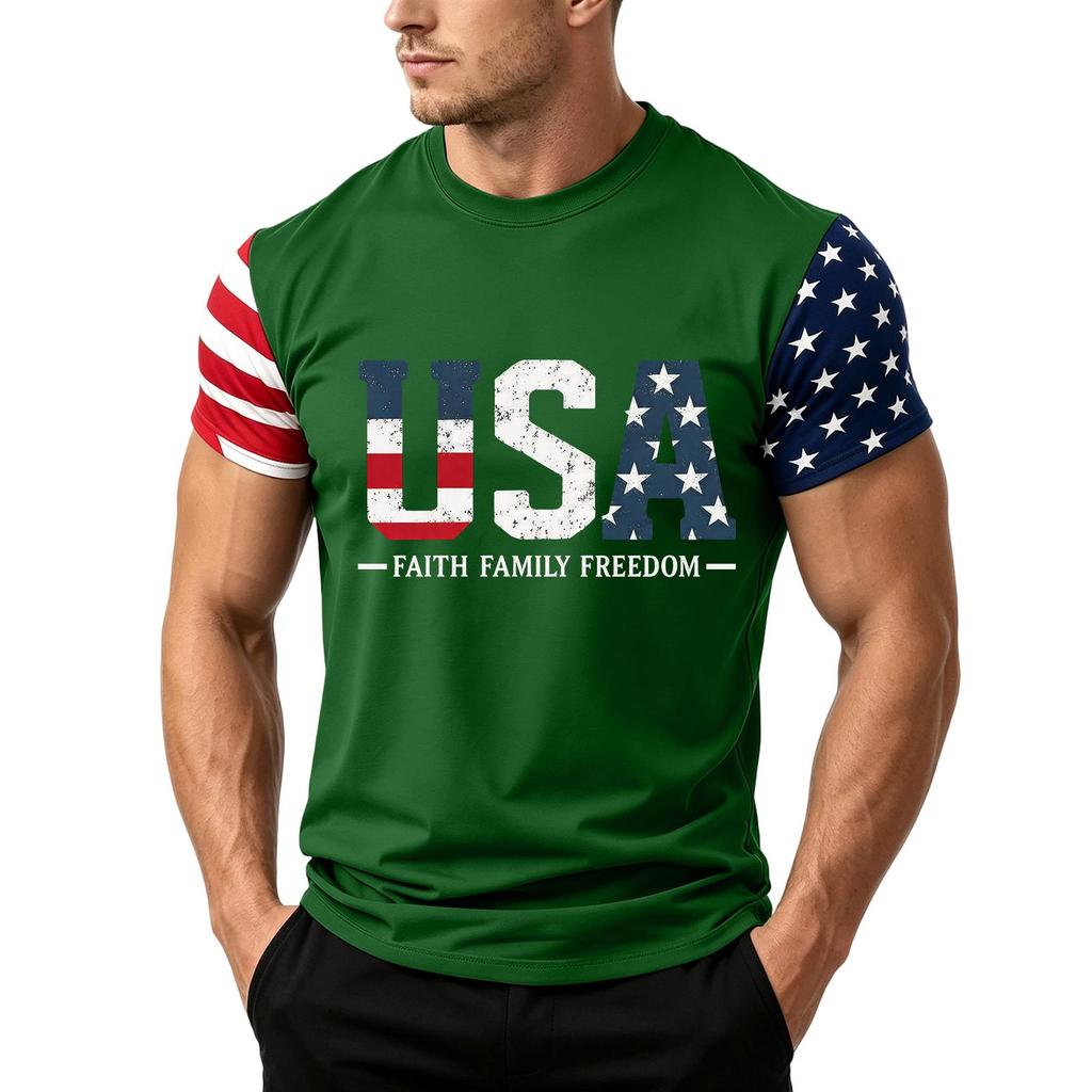 Men's Independence Day Flag Print Short Sleeve T-Shirt, Loose Casual Daily Summer Tops