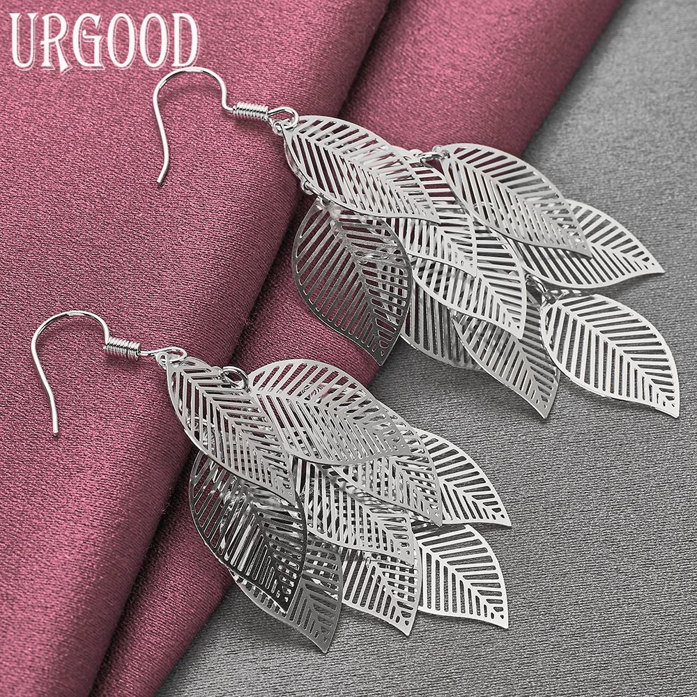 925 Sterling Silver Leaf Pendant Earrings Wedding Jewelry