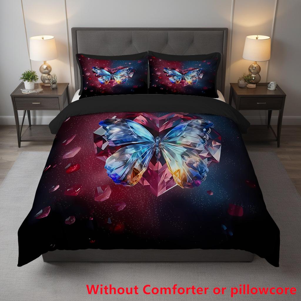 

Crystal Butterfly Three-Piece Digital Printing 3D Quilt Cover, Bedding Home Textile Three-Piece Set, To Customize 135 * 200cm 50 * 80cm * 1 two-piece set
