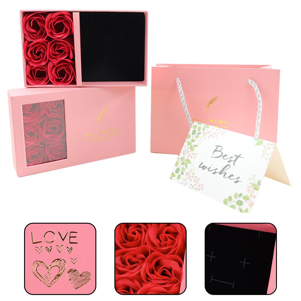 Vindue Åbning Smykkeskrin Romantisk 6 Rose Vedhæng Ring Armbånd Valentinsdag Evig Blomst Smykker Gaveæske Pose