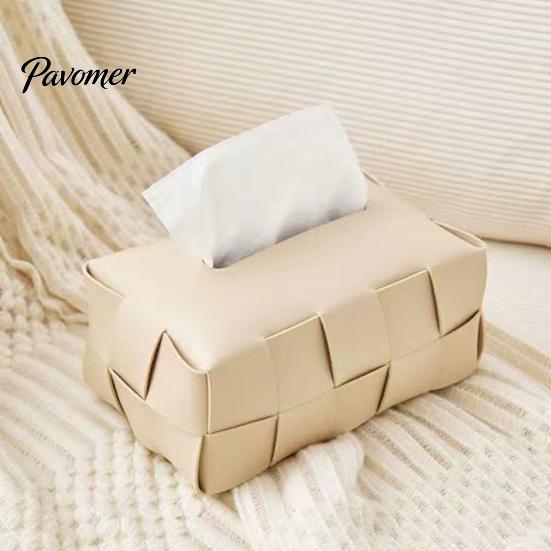 Artificial Leather Tissue Box Checkered Box, with Flip-Open Top, PU Holder, Durable Case Stain-Proof Facial Dispenser, for Bathroom Car Bedroom