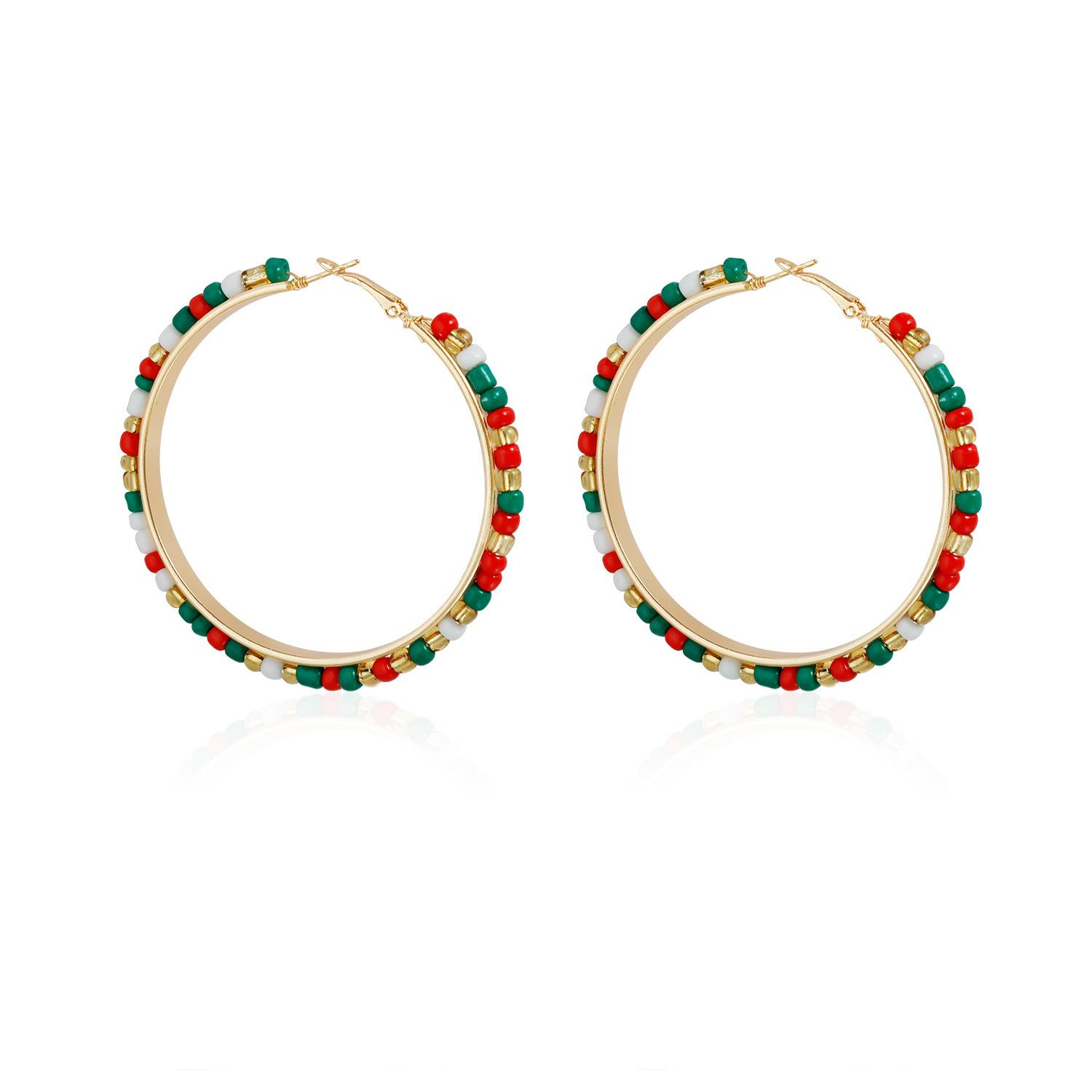 

Ornaments Christmas colorful rice beads mix and match wind earrings ins metal earrings New Year s gift золотой