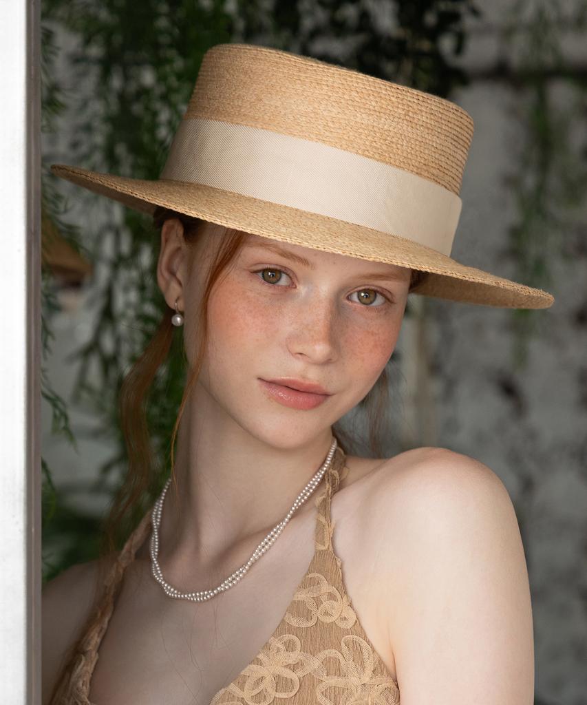 Tatiana Lunel Ribbon Band Natural Raffia Boater Hat Ht8195 Ivory
