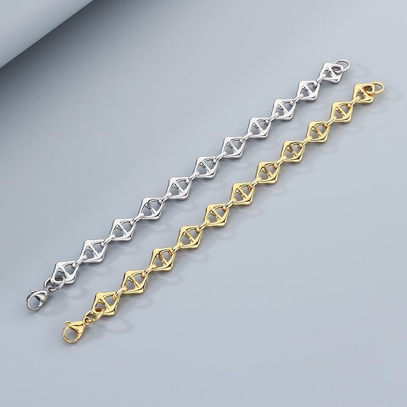 Personalized Versatile Rhombus Day Chain Stainless Steel Bracelet Men Women Shiny Gold Color Jewelry Trendy Accessories Gift
