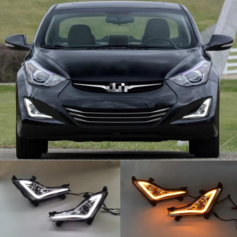1Pair LED DRL Daytime Running Lights Fog Lamp For Hyundai Elantra 2014 2015 2016 Car Front Bumper Fog Lamps Turn Singal White