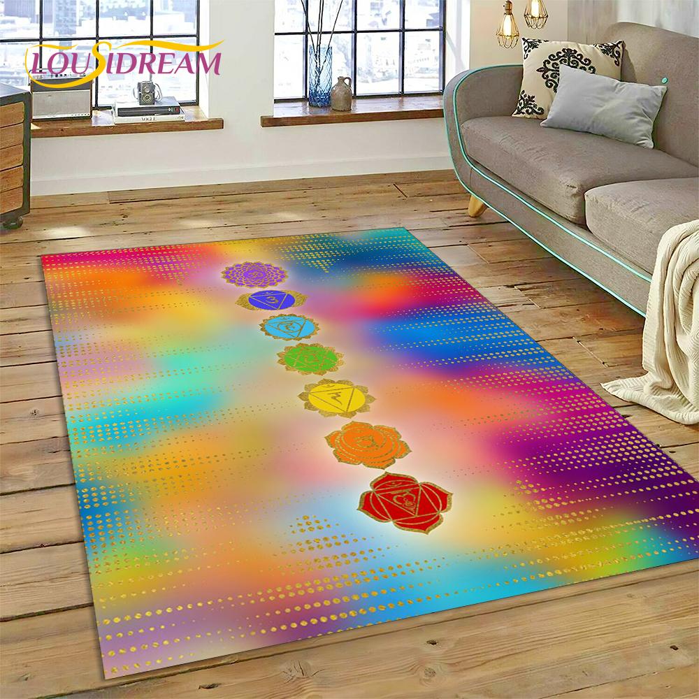 3D Yoga Zen Naturalize Meditatie Regenboog 7 Chakra Gebied Tapijt, Tapijt voor Woonkamer Slaapkamer Bank Deurmat Decor, Antislip Vloermat