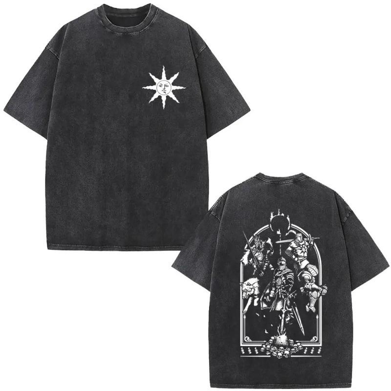 ***** Men S And Women S Washed Walker T-Shirt Abyss Game T-Shirt Alt Dark Soul Cotton Retro Crew Neck L