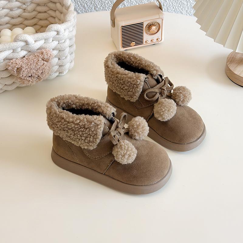 Cute Girls Cotton Boots Fashion Hairball Winter Children's Ankle Boots Versatile Short Kids Fashion Causal Snow Boot Breathable