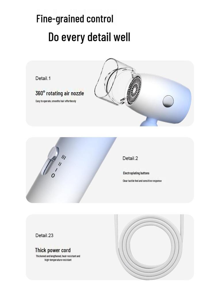 Leistungsstarker faltbarer Haartrockner mit Blaulicht - Tragbar für Studentenwohnheime