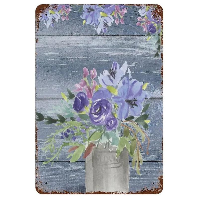 Metal Tin Sign Garden Beautiful Flowers Vintage Tin Sign Flower Lavender Metal Wall Panel Retro Art Decoration for Home Cafe Bar