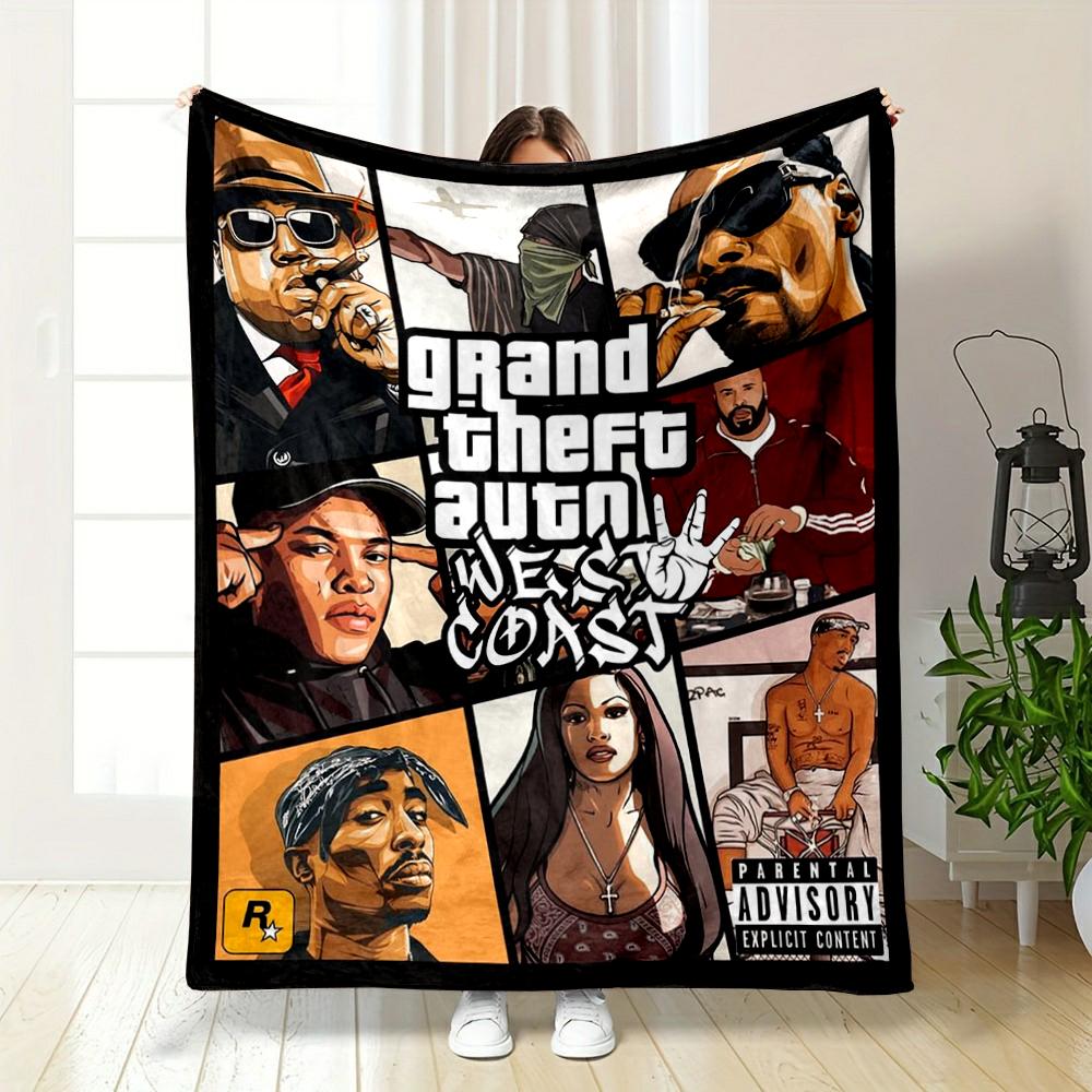 Grand Theft Auto West Coast Art Printed Flannel Blanket for Bedroom, Living Room, Sofa, and Nap