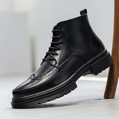 Zapatos Brogue Negros de Caña Alta Estilo Clásico Retro Cómodos Transpirables Botines Chelsea Hombre Botas de Otoño Zapatos de Moda Hombre Invierno Felpa Cálido