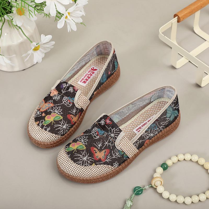 Damen Espadrilles im ethnischen Sommerstil: Atmungsaktiv, Weiche Sohle, Rutschfest, Slipper aus Peking-Stoff