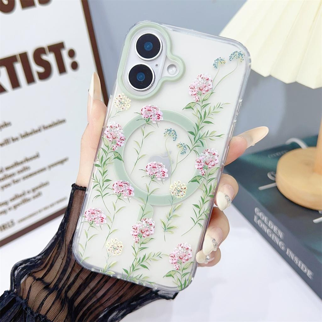 Magnetic Floral Phone Case, Suitable for IPhone15 Anti-drop 14pro Max Protective Case and Apple 16plus Shell