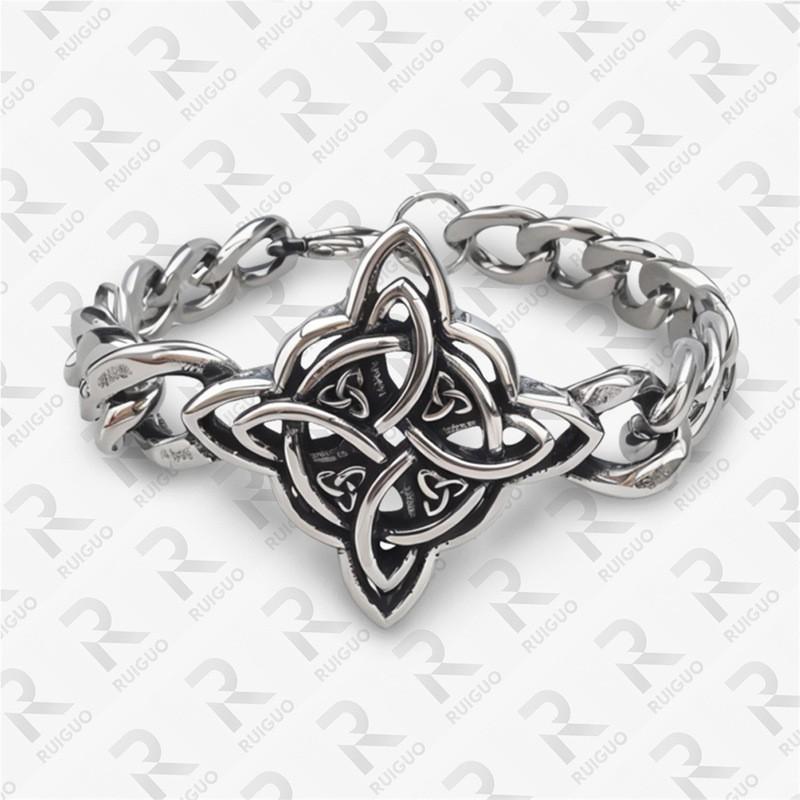 Stainless Steel Celtic Knot Skull Cuban Link Bracelet Men Vintage Punk Gothic Jewelry Bracelet 1