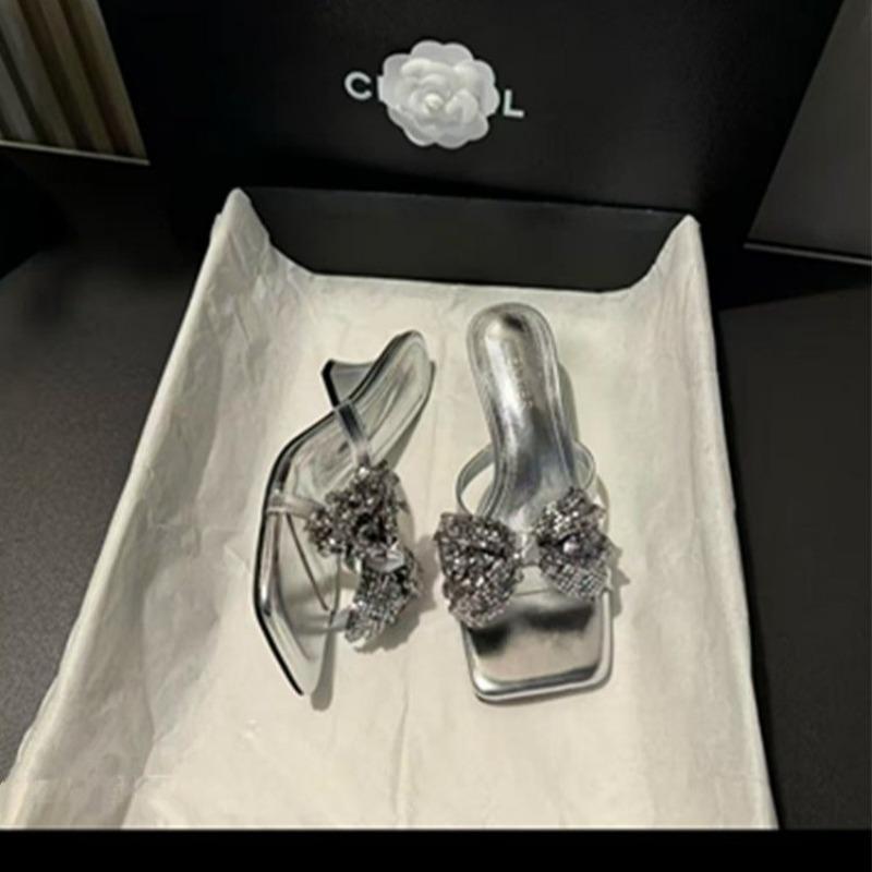 

Niche design premium bow summer new fashion versatile comfortable high heel sandals - 35 серебряный