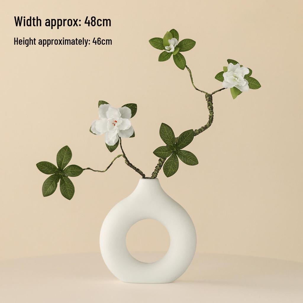 Minimalist Zen Azalea Arrangement: High-End Artificial Potted Plant for Living Room Decor