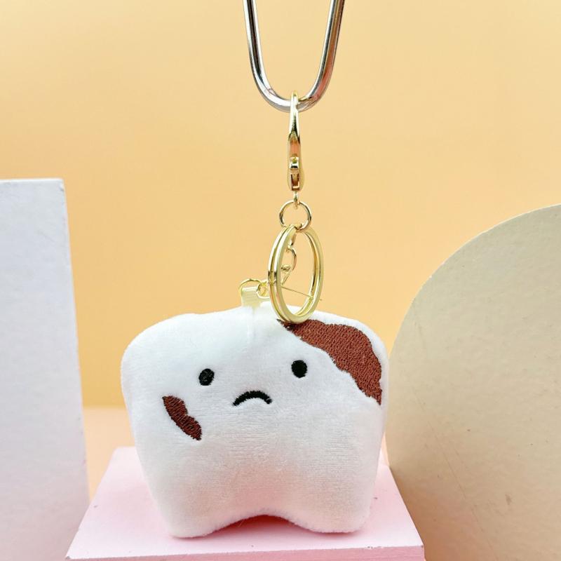 1Pc Cute Fun Plush Keychain Tooth Shape Pendant Mini Toothpaste Toothbrush Keyring Dental Cute Model For Kids Brushing Learning