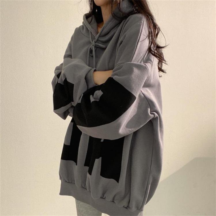 Women's Casual Loose Pullover Hooded Sweatshirt Fashion Letter Print Top for Students