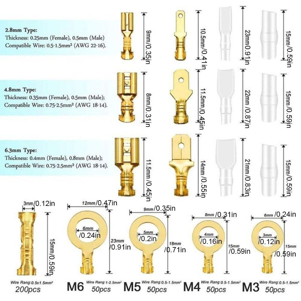 1000/1050 pcs Wire Wrap Connector Termin Spade Connectors Insulating Sleeve Wire Connector Car