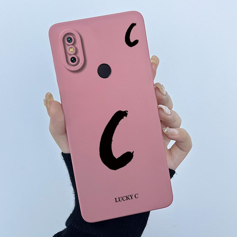 Lucky Initial Letter Phone Case For Xiaomi Mi A2 (Mi 6X) Casing Full Protect Camera Lens Shockproof TPU Soft Matte Cover Bumper