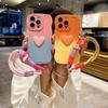 Cartoon Love Heart Gradient Lanyard Case for For Iphone 16 1 14 17 Pro Max Air Plus 12 13 11 Xr Xs Hand Wrist Strap Wave Soft Cover