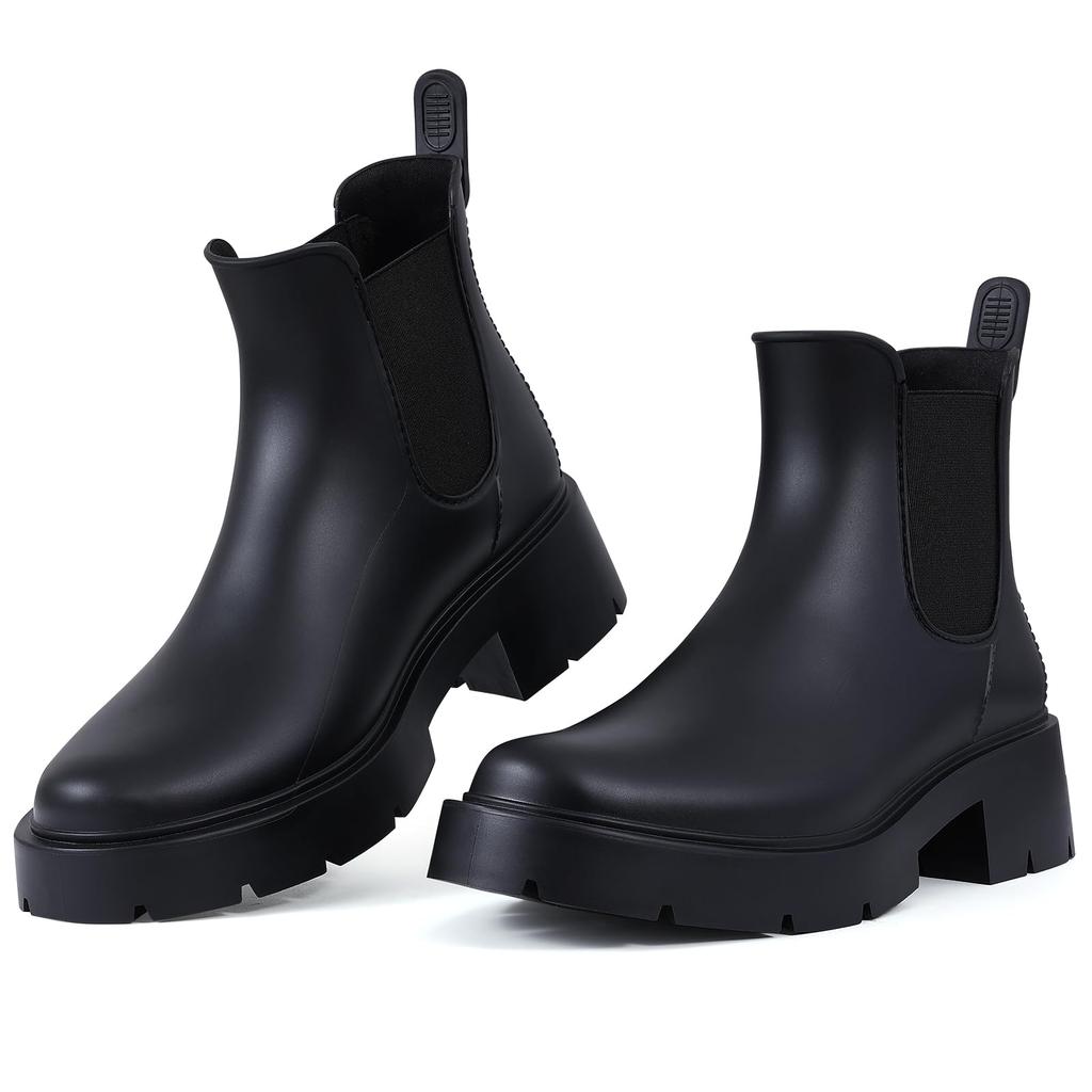 Fashion Crestar Damen Chelsea Combat Stiefel Outdoor Wasserdicht Knöchel Regenstiefel Damenmode Dicke Sohle Slip-on Klobige Blockabsatz Stiefel