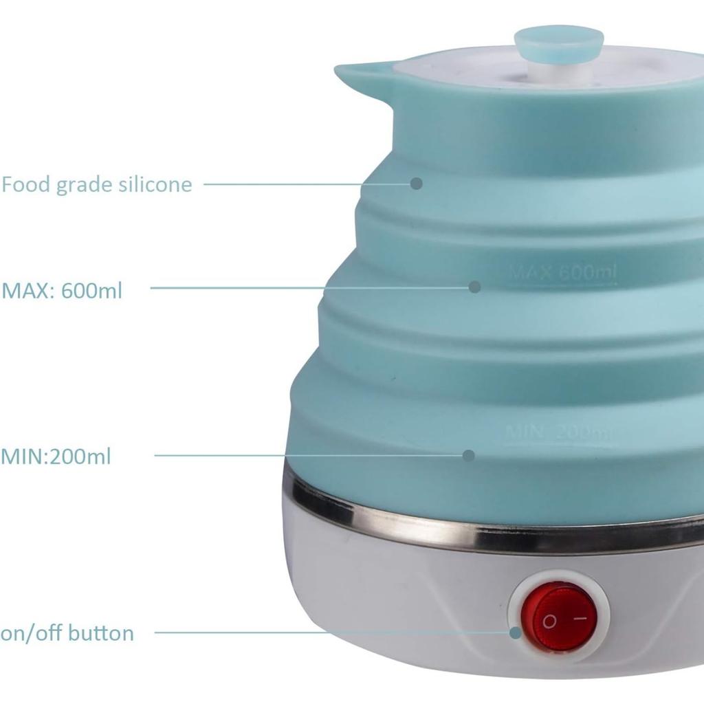 Travel Foldable Electric Kettle, Collapsible Electric Kettle Food Grade Silicone Small Pot Boiling water,Dual Voltage 600ml